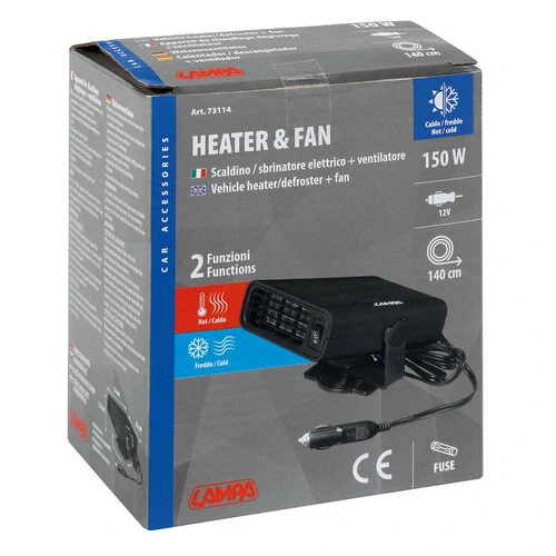 Teplovzdušný ventilátor do auta 12V/150W, Ohřívač a odmrazovač skel