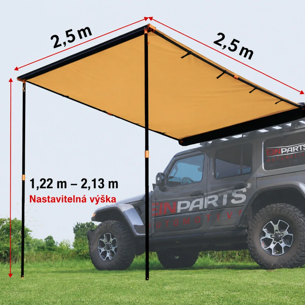 Střešní markýza EinParts EPTENT02 250 × 250 cm – boční markýza na SUV, off-road a dodávky