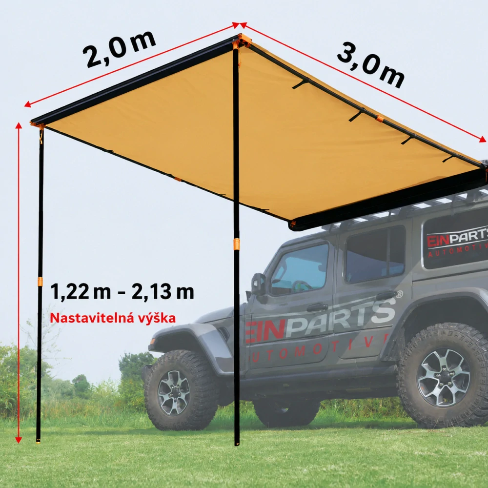 Střešní markýza EinParts EPTENT01 200 × 300 cm – boční markýza na SUV, off-road a dodávky