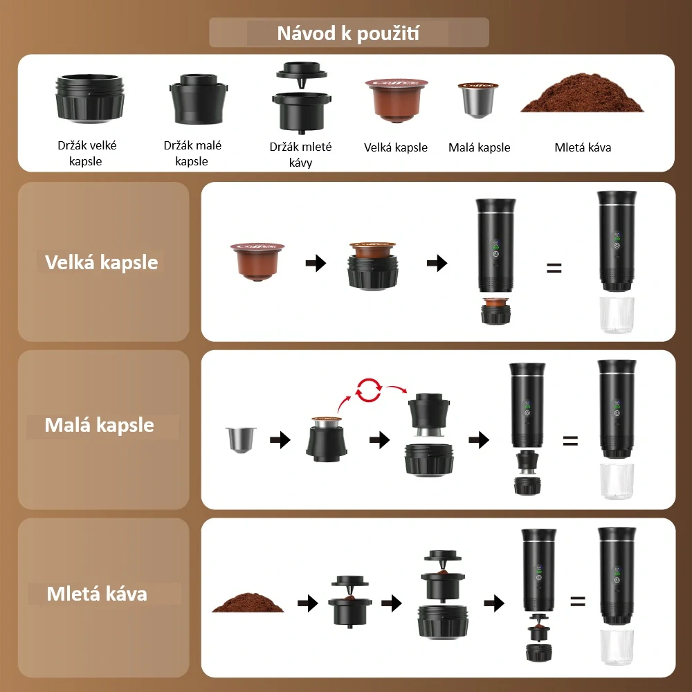 Cestovní kávovar Carclever na espresso 3v1, Nabíjecí, 40- 80 ml