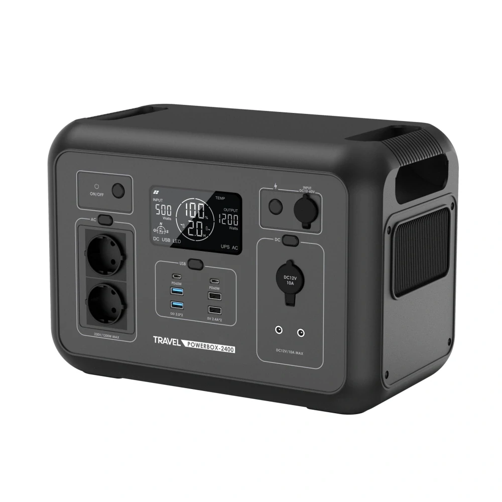 TRAVEL POWERBOX 2400 – přenosná nabíjecí stanice 1200 W / 1008 Wh LiFePO4 s čistou sinusoidou