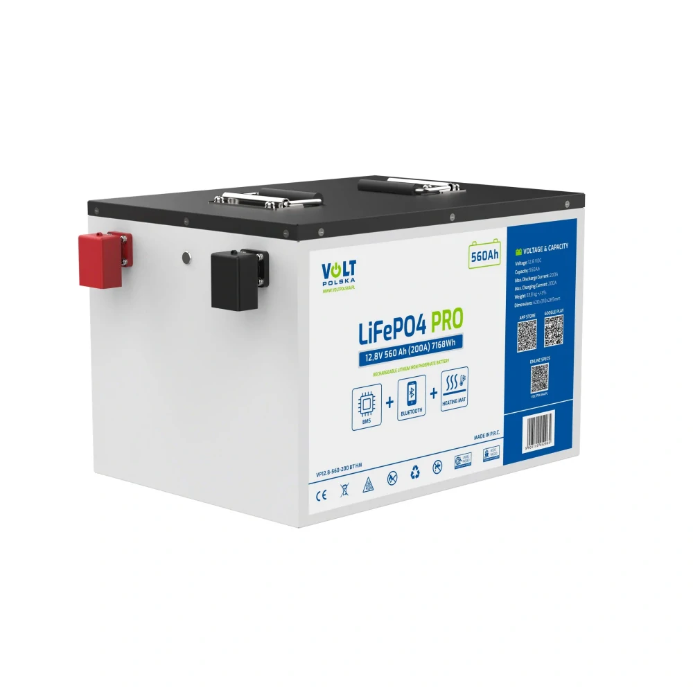 LiFePO4 PRO akumulátor Volt Polska 12,8V 560Ah 200A BMS Bluetooth Vyhřívání
