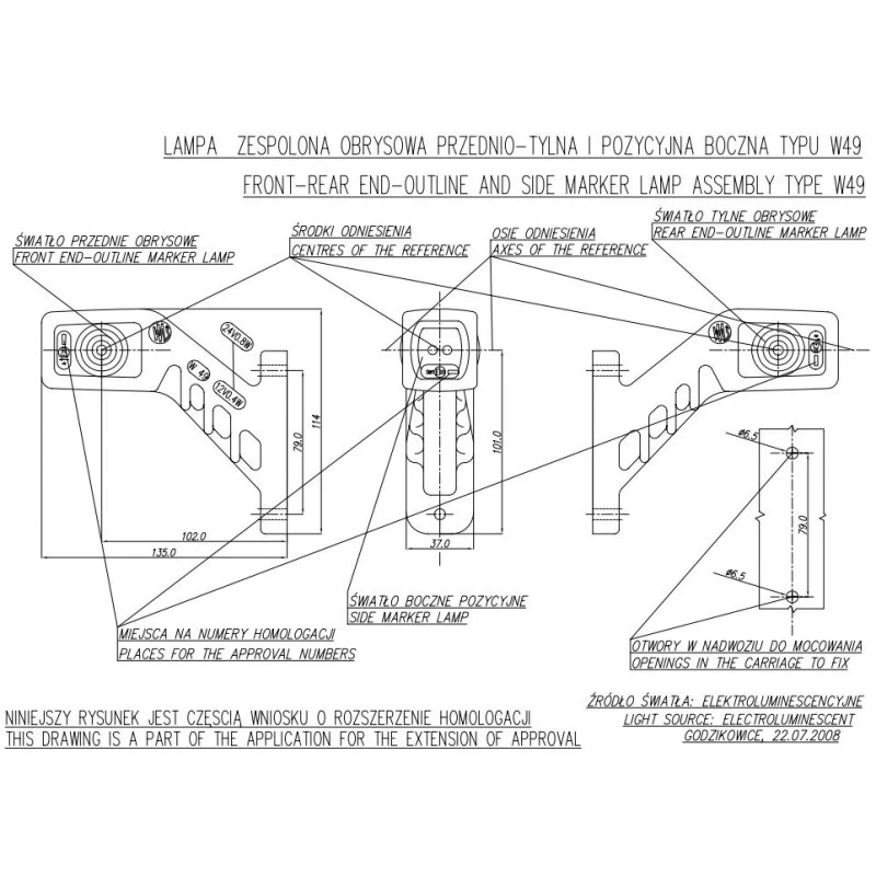 LED Lampa sdružena obrysova přední, boční pozični WAŚ, 12V-24V, ECE, IP 66/68, levá