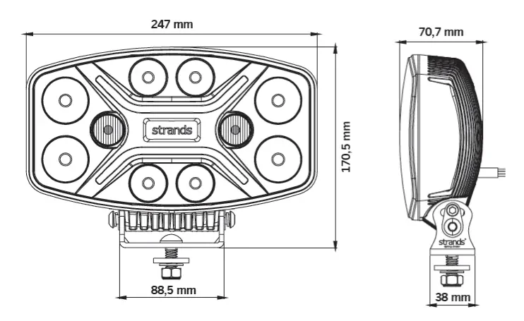 LED světlomet Strands INSANE 247mm, s pozičním světlem, 9-36V, 12000 lm, Strobo