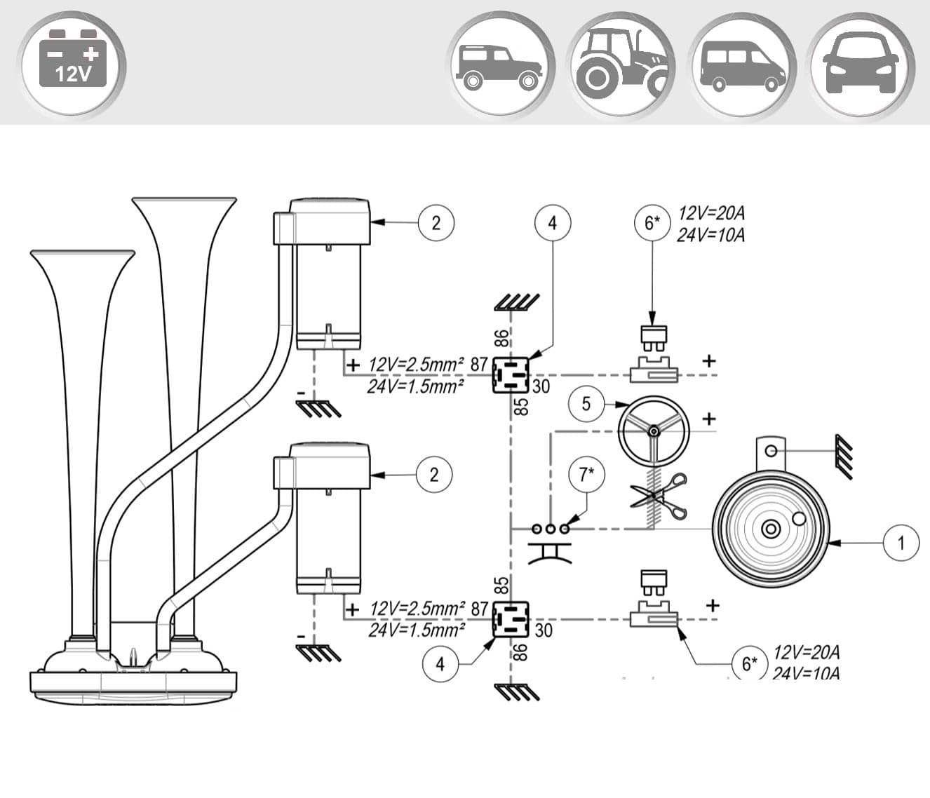 Vzduchová houkačka Extreme Blast II se dvěma kompresory 12V Chrom