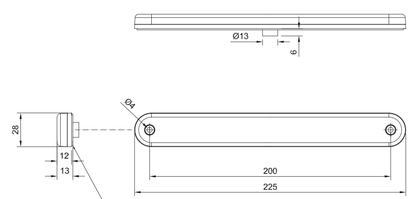 Brzdové světlo LED Fristom 228x28mm, 12-36V, 12 LED, 4m Kabel