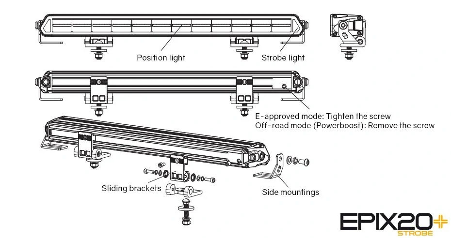 LED rampa Ledson Epix20+ (508mm), s bílým a oranžovým pozičním světlem, strobo, powerboost, 9-36V, 180W