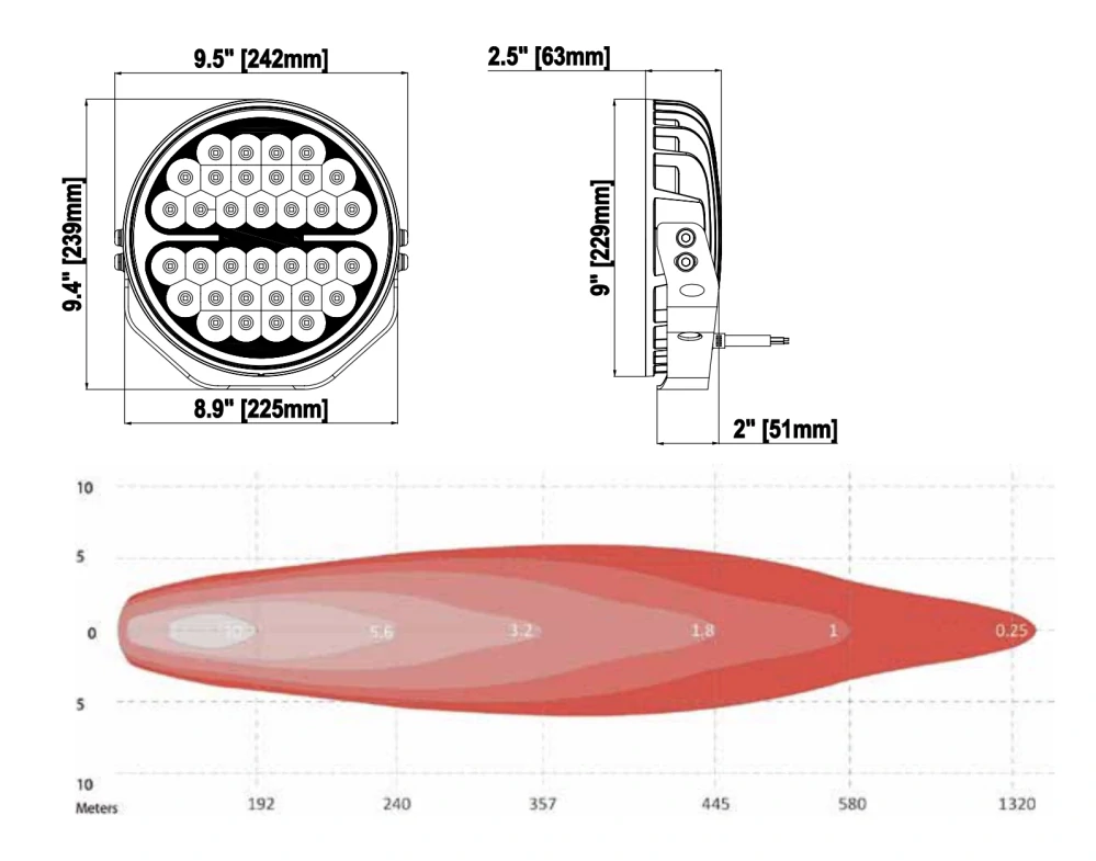 LED reflektor Tralert Nova 239mm, 9-36V, 150w, 13600lm, Strobo- Černé