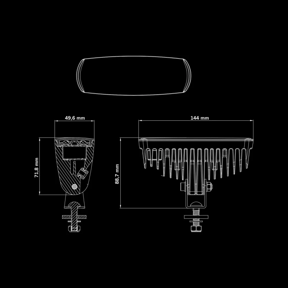 Couvací světlo Strands Nuuk E-Line Black R, 12-36V, 13W, 1960lm