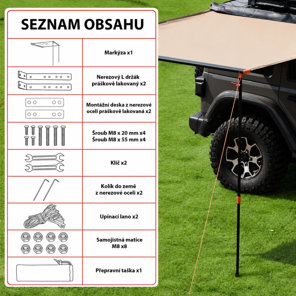 Střešní markýza EinParts EPTENT01 200 × 300 cm – boční markýza na SUV, off-road a dodávky