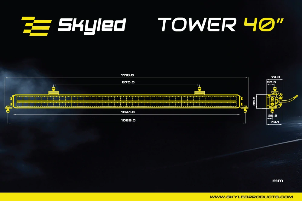 LED rampa Skyled Tower 40" (1041mm), s pozičním světlem, 30240lm, 10-32V, 360W, ECE R10, R149