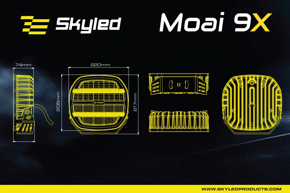 LED Přídavný reflektor Skyled Moai 9x - 9" s pozičním světlem, 9-36V, 16000lm, 162W, ECE R10, R148, R149 - bílý