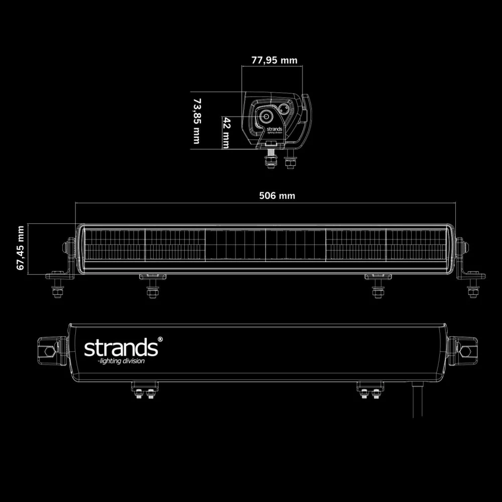 LED rampa Strands Skylord 20" (508mm), poziční světlo, relé, 23000lm, 180W, 10-32V, ECE R10, R148, R149