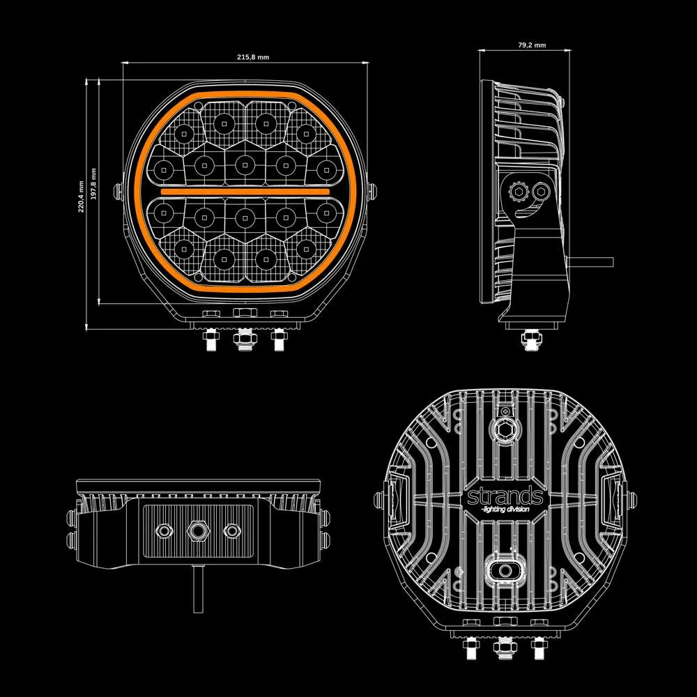 LED reflektor Strands Big energy 2.0 9", s pozičním světlem, 10-32V, 140W, 12900lm, černý