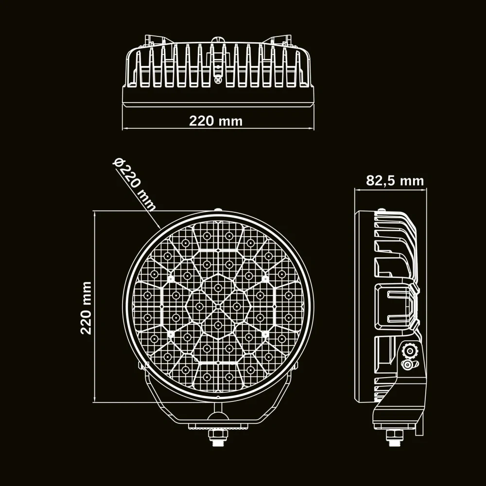 LED reflektor Strands Big Energy RAW 9" (220mm), 10-32V, 160W, 15000lm, černý