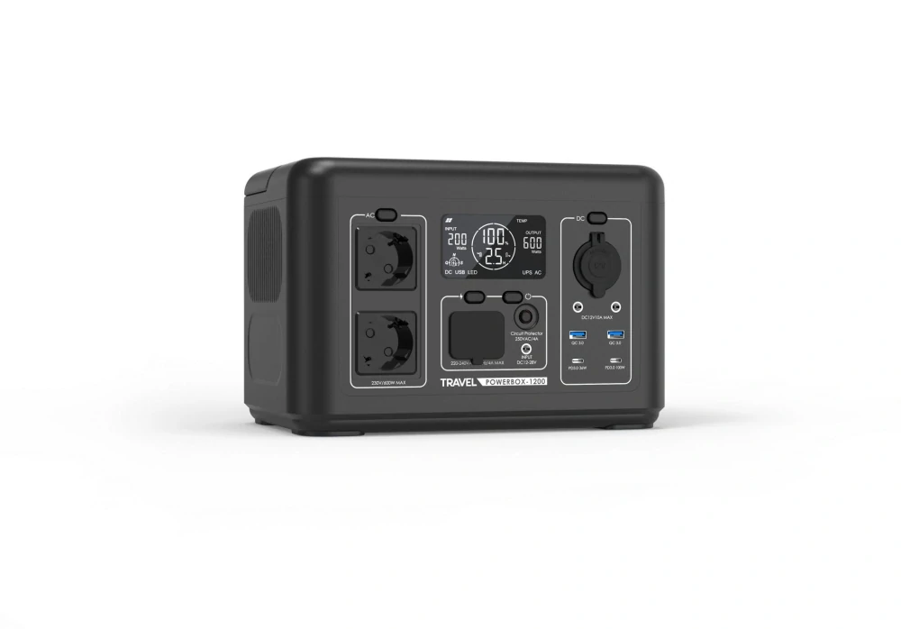 TRAVEL POWERBOX 1200 – přenosná nabíjecí stanice 600 W / 512 Wh LiFePO4 s čistou sinusoidou