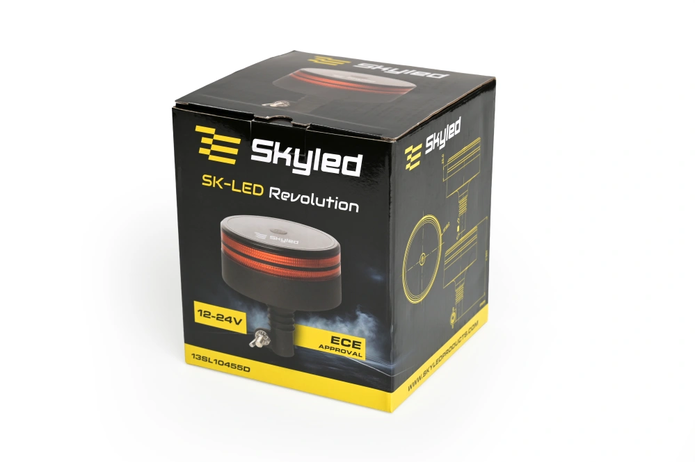 LED maják SKYLED SK-LED Revolution 10–30 V, 50 LED, oranžový, 7 režimů, konektor DIN, R65, IP67, Ø 149 mm, výška 155 mm