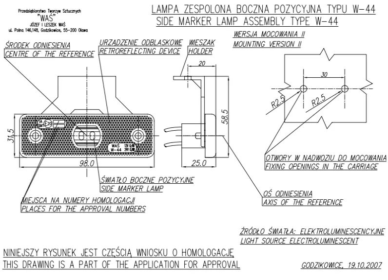 LED Lampa sdružena pozični boční WAŚ, 12V-24V, ECE, IP 66/68, univerzální