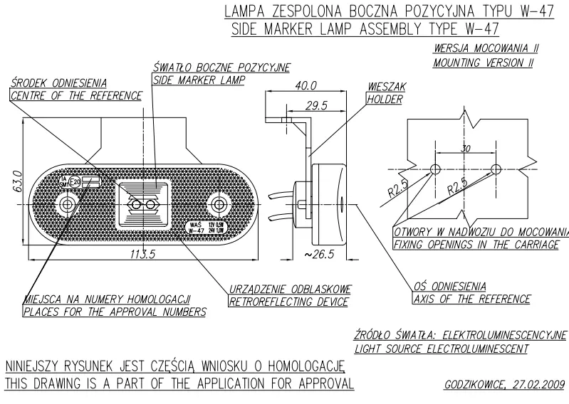 LED Lampa sdružena pozični boční WAŚ, 12V-24V, ECE, IP 66/68, univerzální