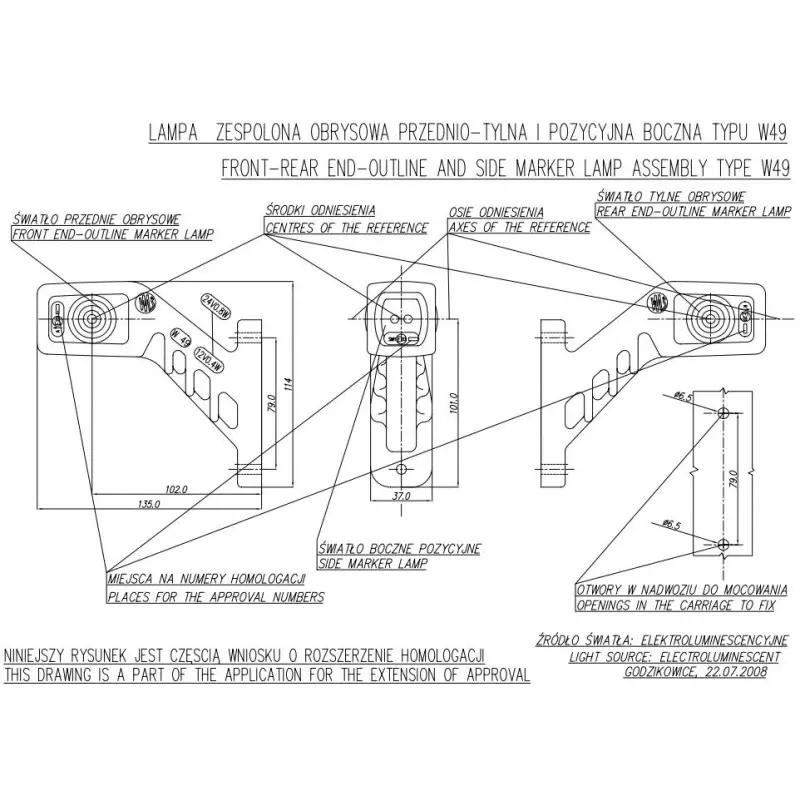 LED Lampa sdružena obrysova přední, boční pozični WAŚ, 12V-24V, ECE, IP 66/68, pravá