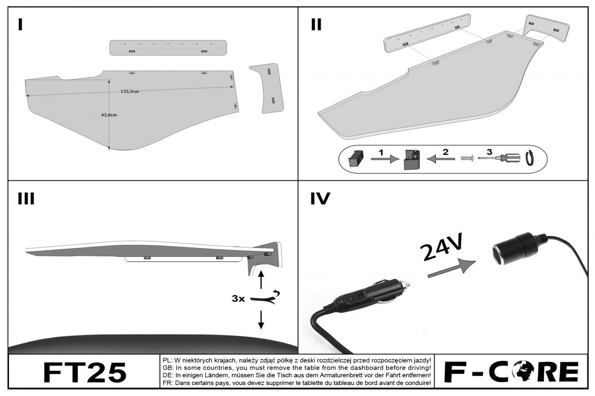 Polička dlouhá + LED - Elegance, RENAULT T (01.2014-)- Černá