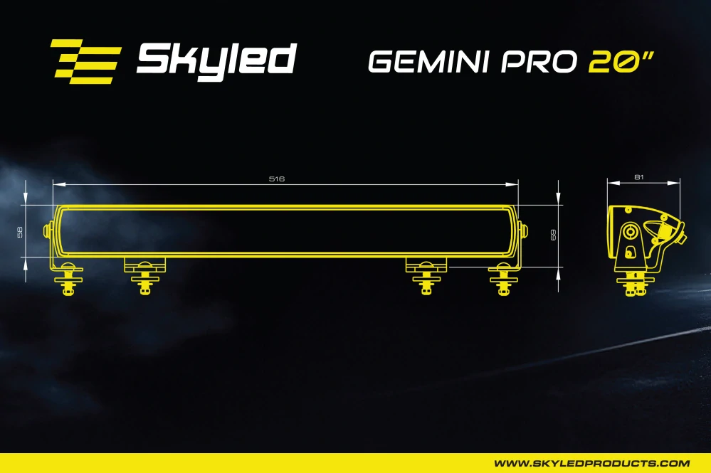 LED rampa Skyled GEMINI PRO Slim s DRL 516 mm, s pozičním světlem, 9-36 V, 121/101 W, 14000lm