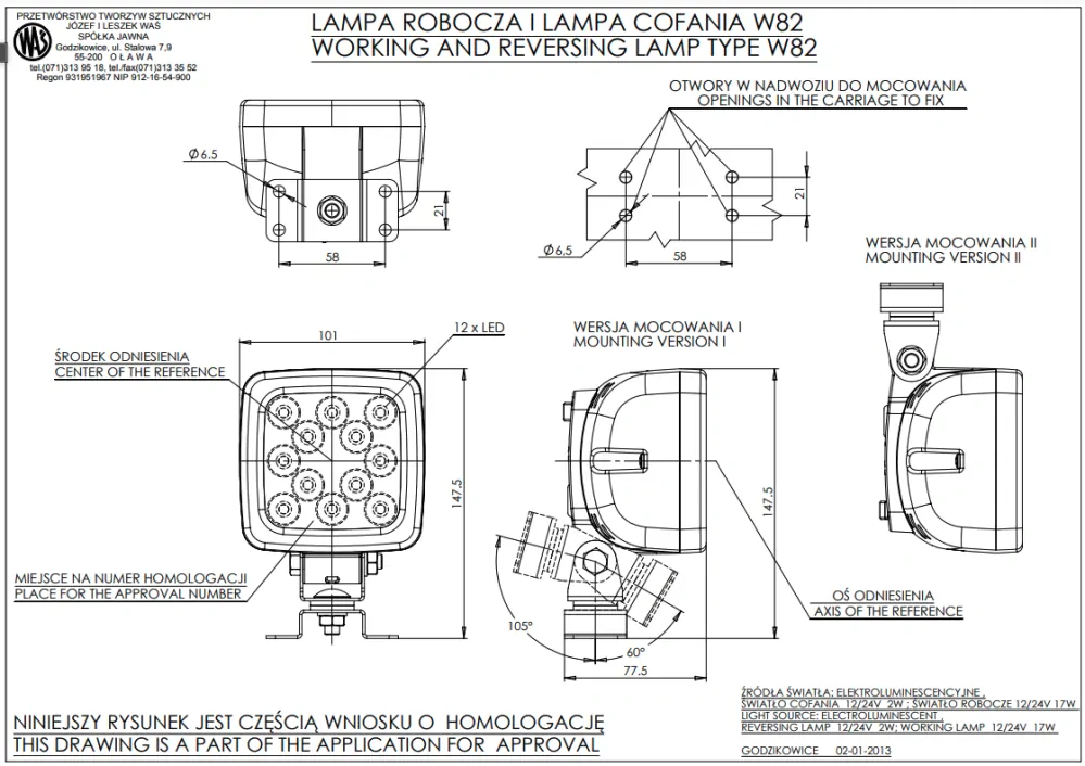 LED Pracovní světlo 12LED WAŚ, 12-24V, 17W, 2030 lm