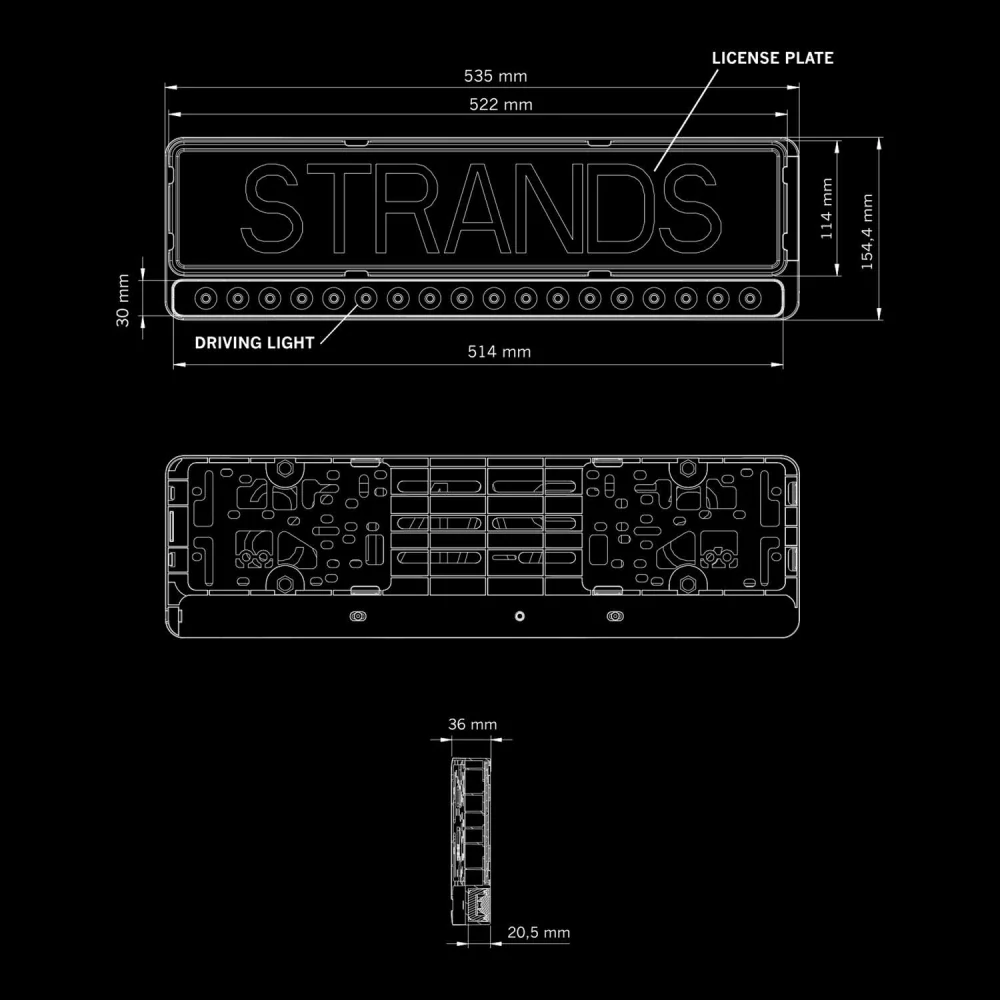 Držák SPZ s LED osvětlením Strands E-LINE BLACK, 9-36V, 100W, 9000Lm