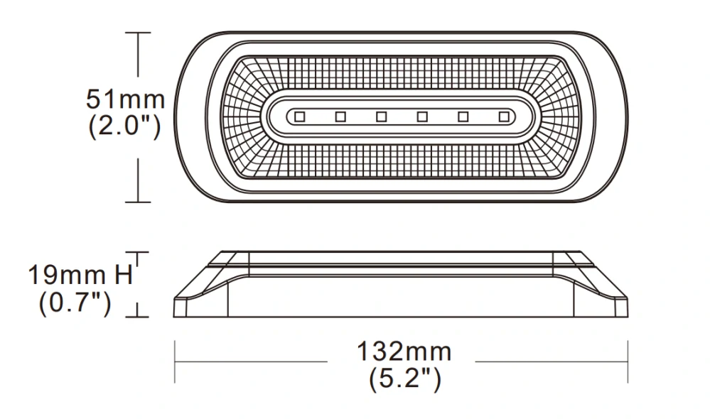 Výstražné světlo s červeným pozičním světlem Skyled (132x51mm), 12-24V, R10, R65, SAE