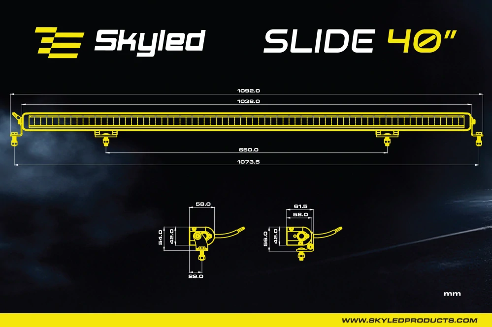 LED rampa Skyled Slide 40" (1038mm), s pozičním světlem, 15120lm, 10-32V, 180W, ECE R10, R149
