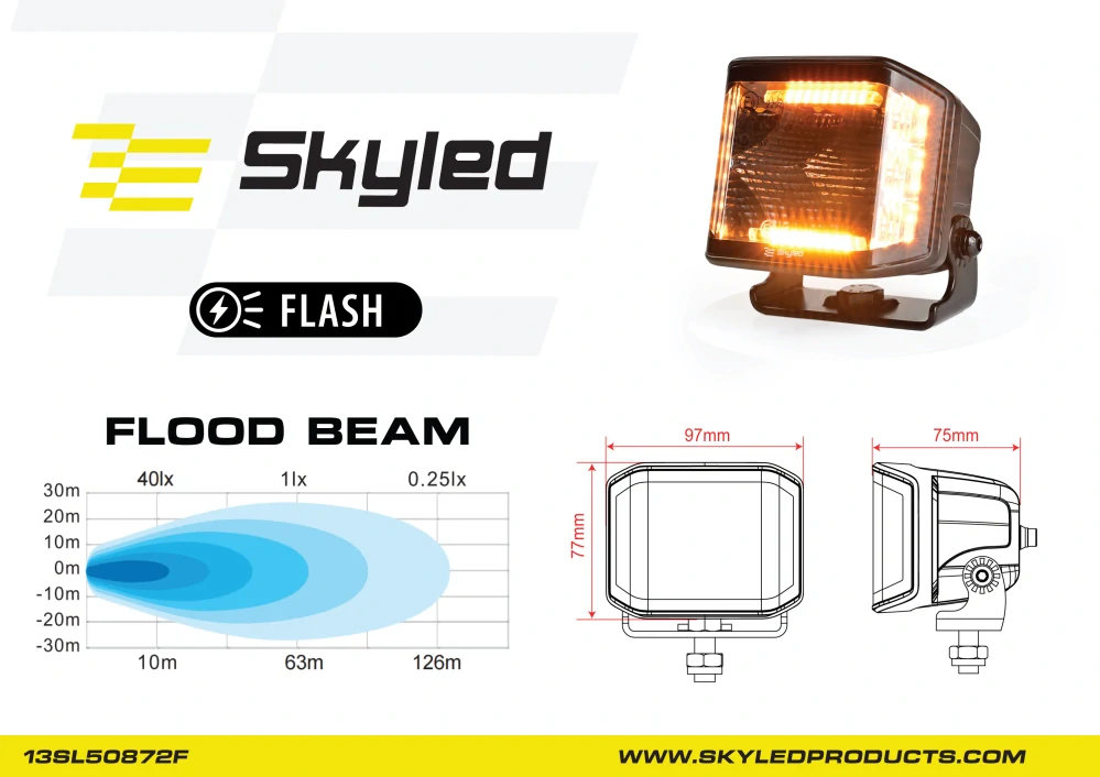 Pracovní světlo Skyled Dark Illusion Flash QF70F (rozptylné), poziční světlo, strobo, 10-30V, 70W, 2194lm, ECE R10, R23, R65