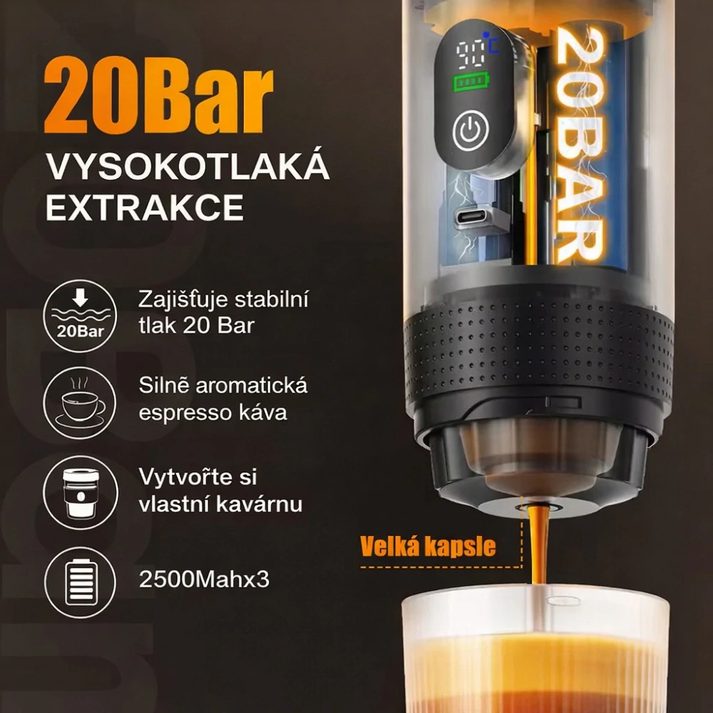 Cestovní kávovar Carclever na espresso 3v1, Nabíjecí, 40- 80 ml