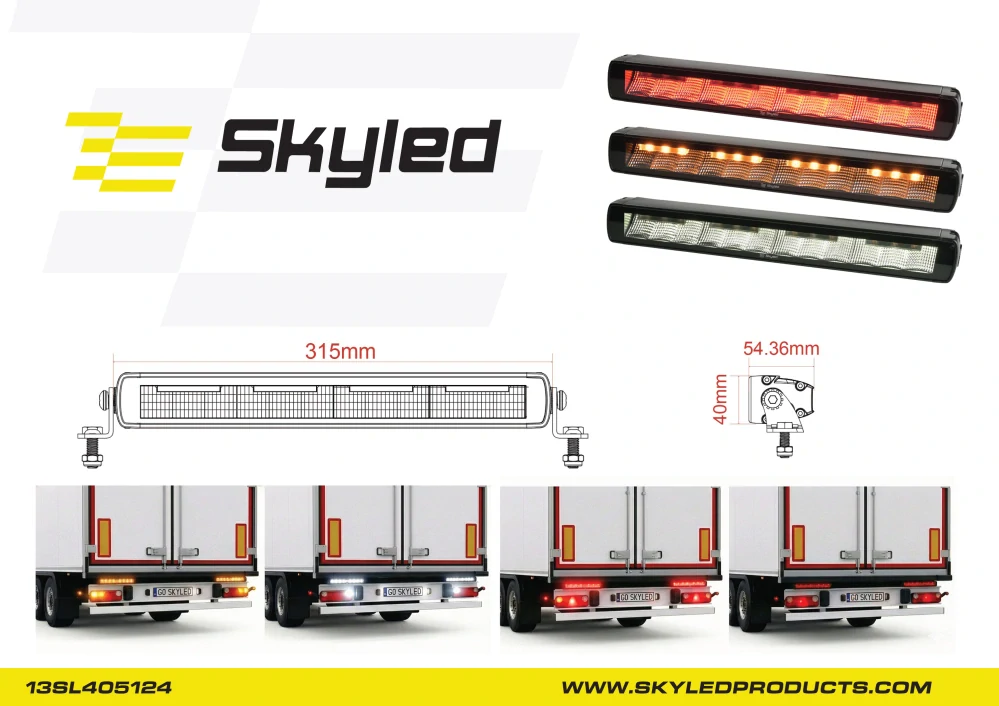Sdružená zadní LED svítilna 315 mm, 10-30V, R10/R148 (obrysové, brzdové, couvací, směrové)