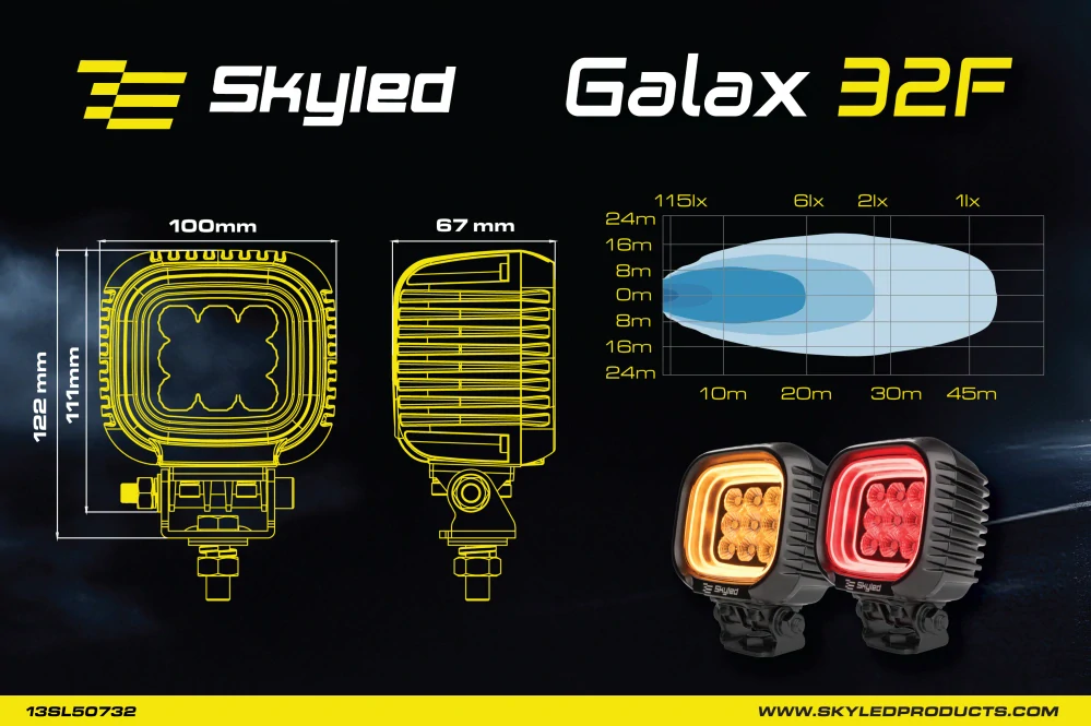 Pracovní světlo Skyled Galax 32F (rozptylné), s pozičním světlem, 9-32V, 32W, ECE R10, CE