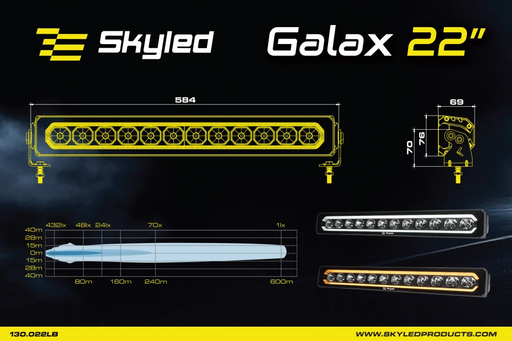 LED rampa Skyled Galax 22" (558,8mm), s pozičním světlem, 9-32V, 100W, ECE R10, R148, R149