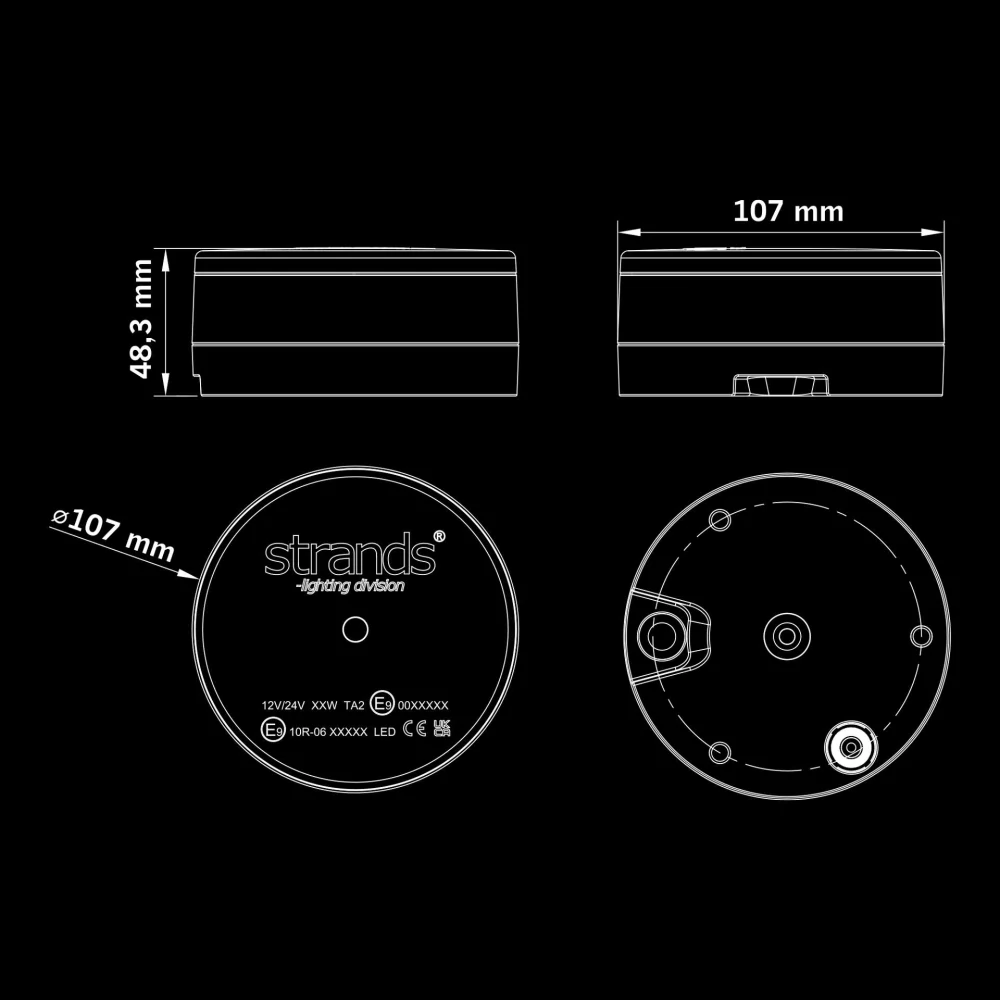 LED maják Strands Unity 107mm, 12-24V, 8 režímů - zatmavený
