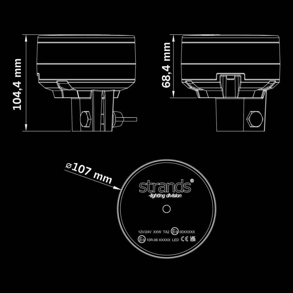 LED maják Strands Unity 107mm, 12-24V, 8 režímů - s krátkým čepem