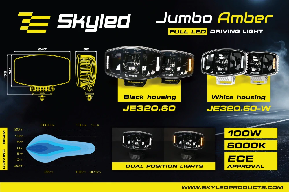 Dálkový světlomet Skyled Jumbo Amber 9-36V, poziční světlo, 100W, 10000lm, bílý