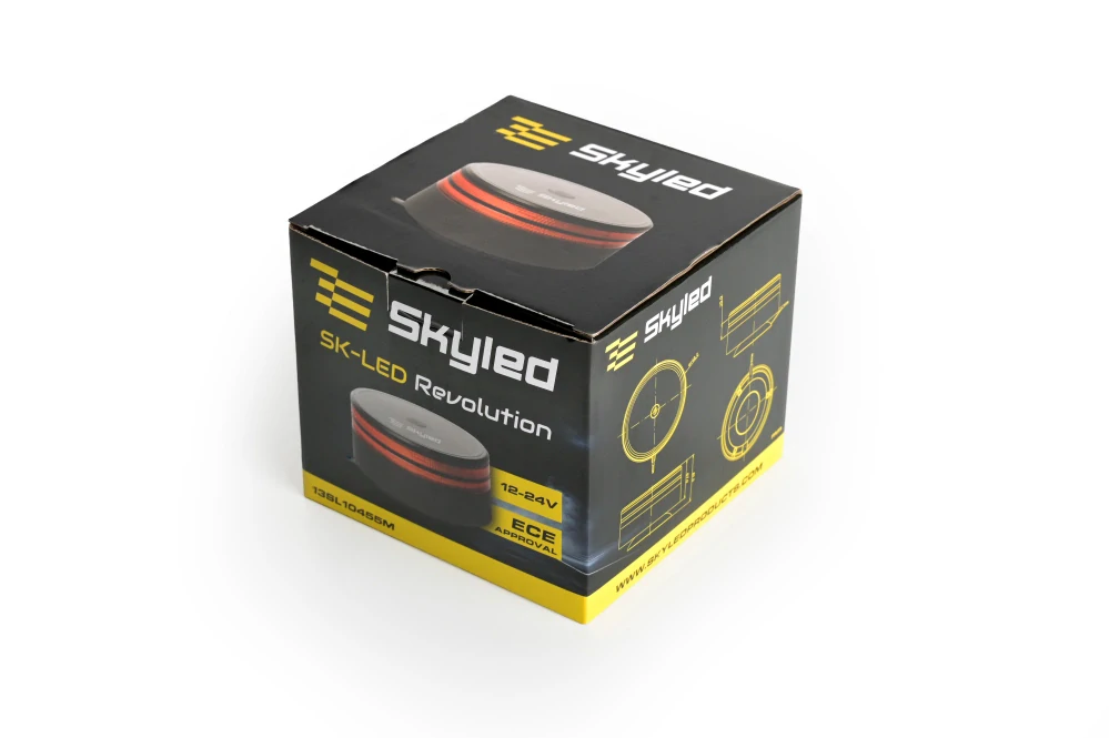 LED maják SKYLED SK-LED Revolution 10–30 V, 50 LED, oranžový, 7 režimů, magnet, R65, IP67, Ø 149 mm, výška 81,5 mm