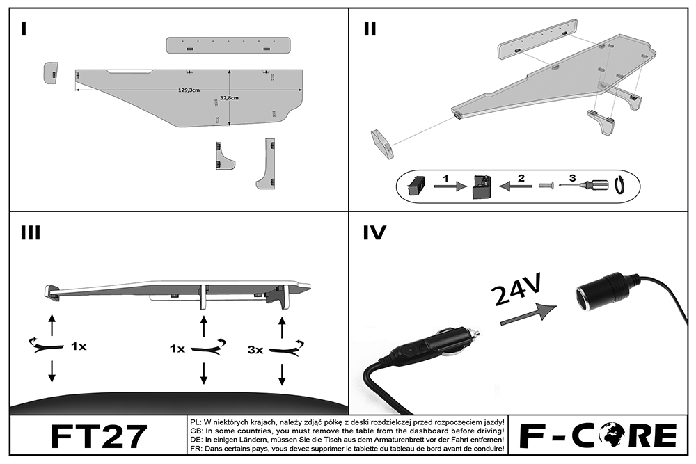 Polička dlouhá + LED - Elegance, MERCEDES ACTROS MP4 (01.2011-  2019) (Kab. Šířka 230cm)- champagne