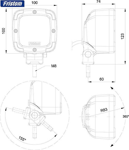 LED pracovní světlo Fristom, 100mm, 12-24V, 1800 lm, 9 LED, černé