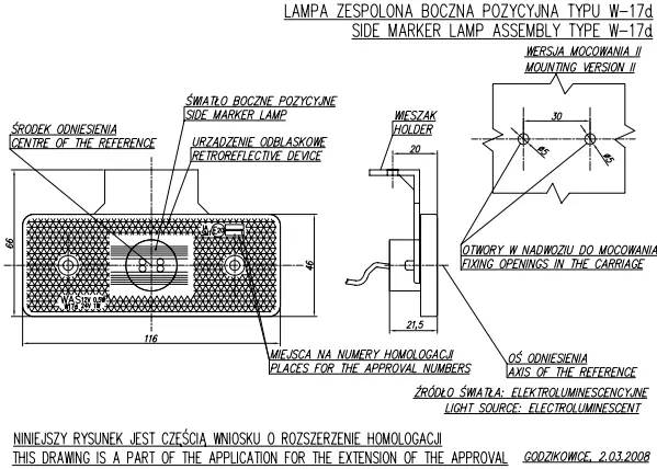 LED Lampa sdružena pozični boční WAŚ, 12V-24V, ECE, IP 66/68, univerzální