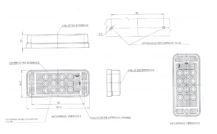 LED Lampa brzdových světel WAŚ, 12V-24V, ECE, IP 66/68, univerzální