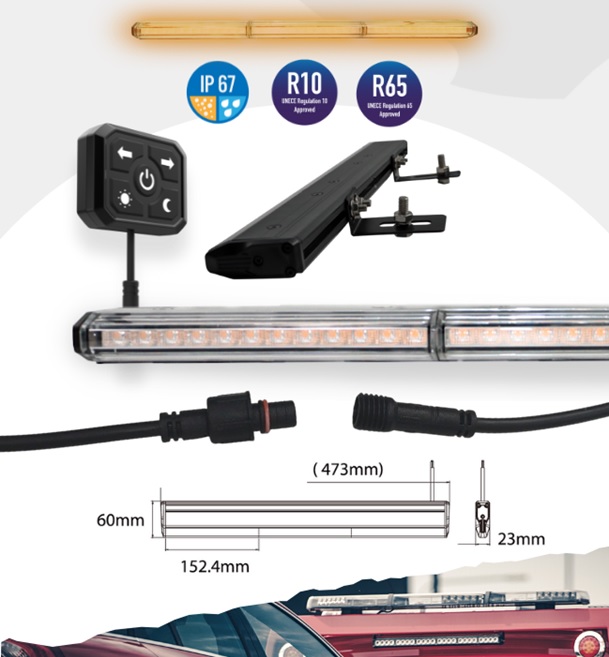 LED výstražná světelná lišta super tenká 12/24V, 473 x 23 mm, R10, R65