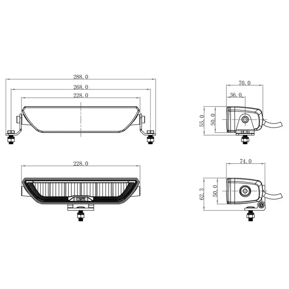 OZZ XB1 P9" LED rampa 228 mm, s pozičním světlem, ECE R10, 10-35V, 4960lm, Bílá