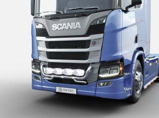 Přední nerezový rám do masky kabeláž pro 4 světla | 4 fixní upínadla světel | 3 bílé LED | SCANIA S,R,P,G - Serie 16-