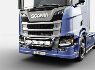 Přední nerezový rám do masky kabeláž pro 4 světla | 4 fixní upínadla světel | 3 bílé LED | SCANIA S,R,P,G - Serie 16-