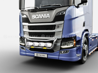 Přední nerezový rám do masky kabeláž pro 4 světla | 4 fixní upínadla světel |2 výstražná světla | SCANIA S,R,P,G - Serie 16-