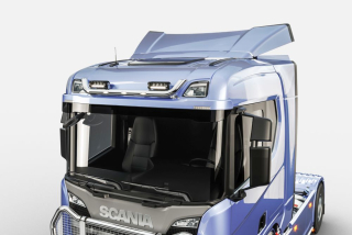 Střešní nerezový rám, kabeláž pro 4 světla | 4 fixní upínadla světel | 3 bílé LED | SCANIA S,R,G - Serie 16-