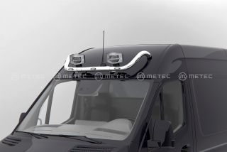 Střešní nerezový rám, s kabeláží, upínadla, LED kabeláž pro 2 světla | 2 Upínadla světel |LED 3 bíla a 2 oranžová | FORD TRANSIT 14- 19